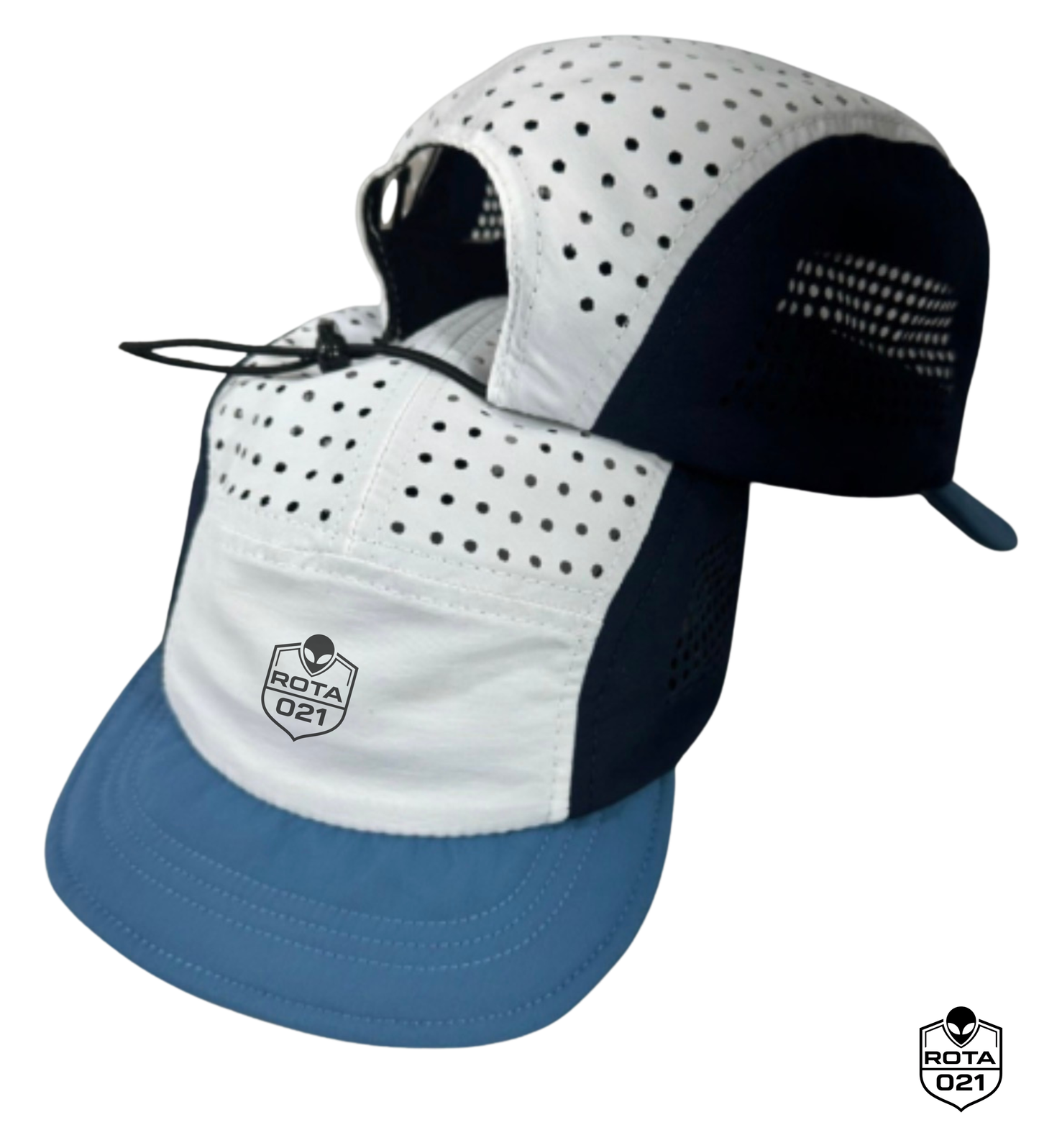 BONÉ FIVE PANEL BRANCO COM AZUL ESTILO FRESH (ABA FELTRO MENOR)